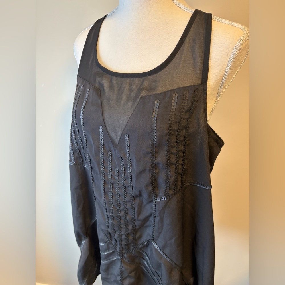 Gentle Fawn Black Sheer Sequin Racerback Tank Top | Size Large - Picture 2 of 10